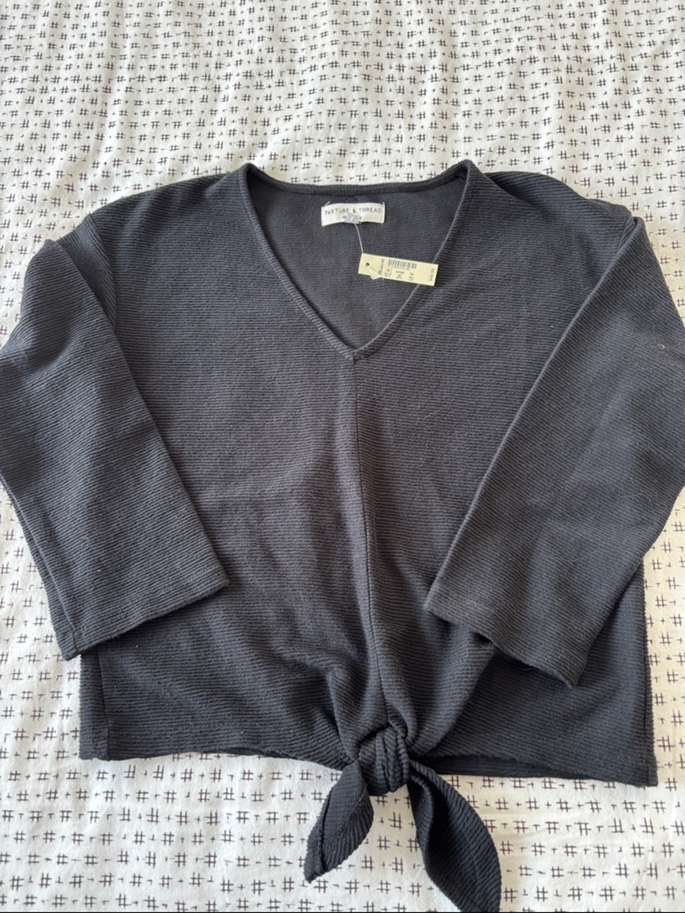 Madewell V-Neck Sweater, cotton, ribbed, front tie detail, boxy, size XS